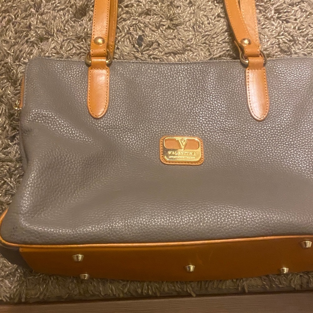 Valentina Classic Gray and Tan Shoulder Bag